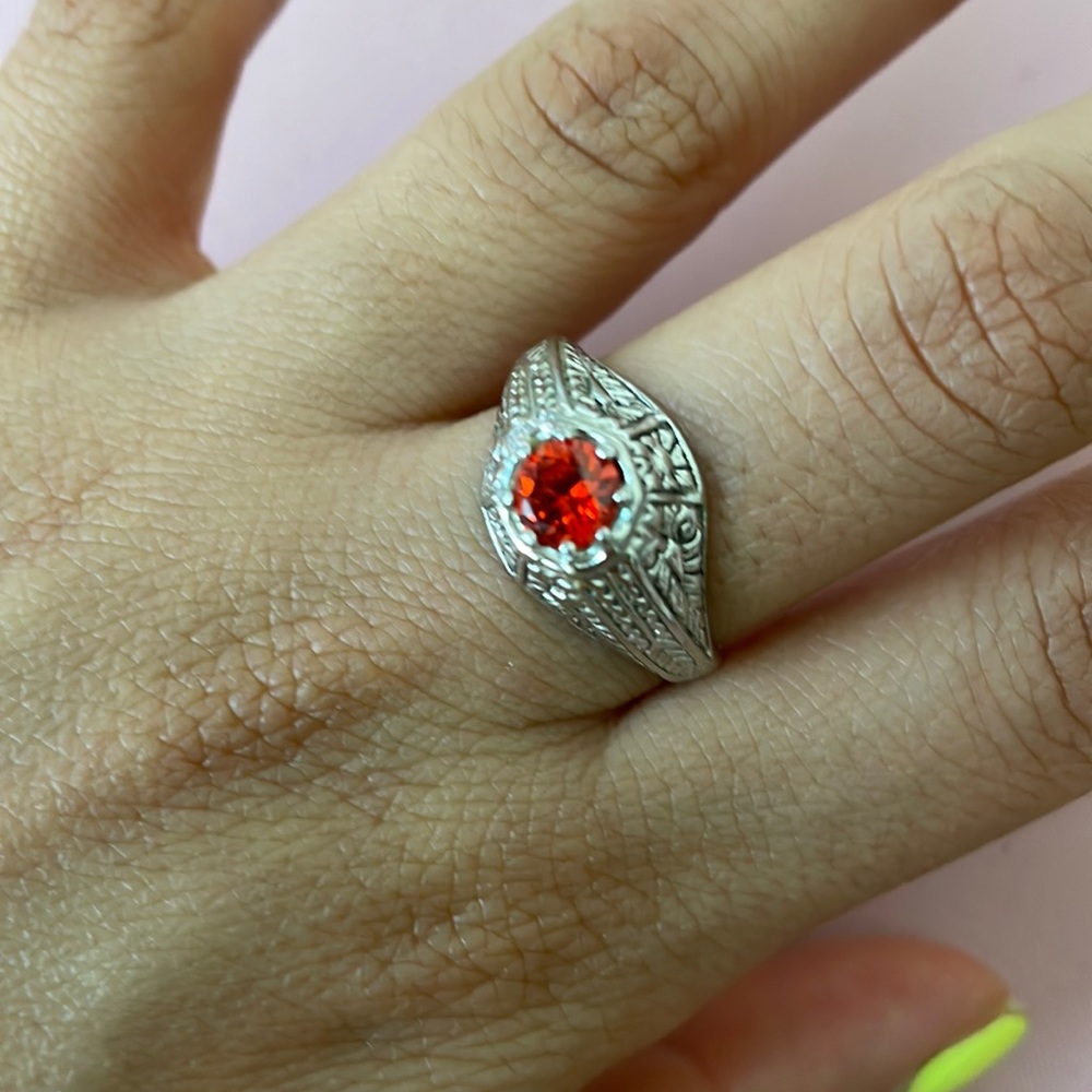 Thailand Silver and Orange crystal Sz 8